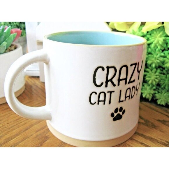 New XL Crazy Cat Lady Cream w/ Blue Interior Fun Ceramic Coffee Tea Mug Cup 16oz - Picture 3 of 9